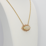 11.2 Ct Natural Opal Necklace with Diamond Accents – Solid 14K Gold Opal Pendant Necklace with Attached Chain