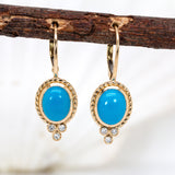 Skara 14K Yellow Gold Sleeping Beauty Turquoise and Diamond Earrings | OV 9x7mm
