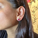 Madagascar Ruby Earrings w Natural Diamond Halo in 14K Solid Gold