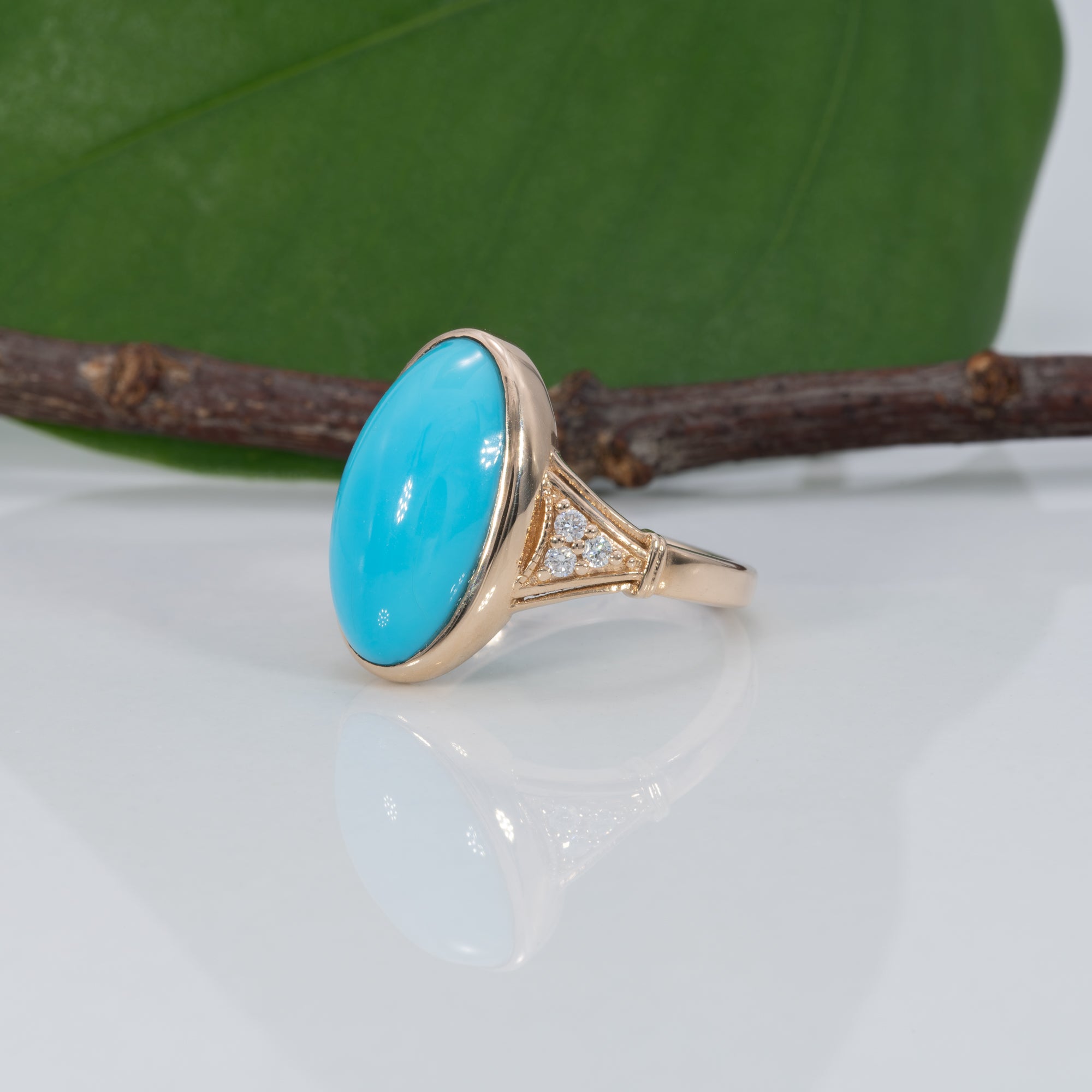 14K yellow gold sleeping beauty turquoise ring