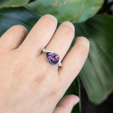 Twilight Solid 14K Gold Zambian Amethyst Ring with Natural Diamonds, Pear 12x8mm