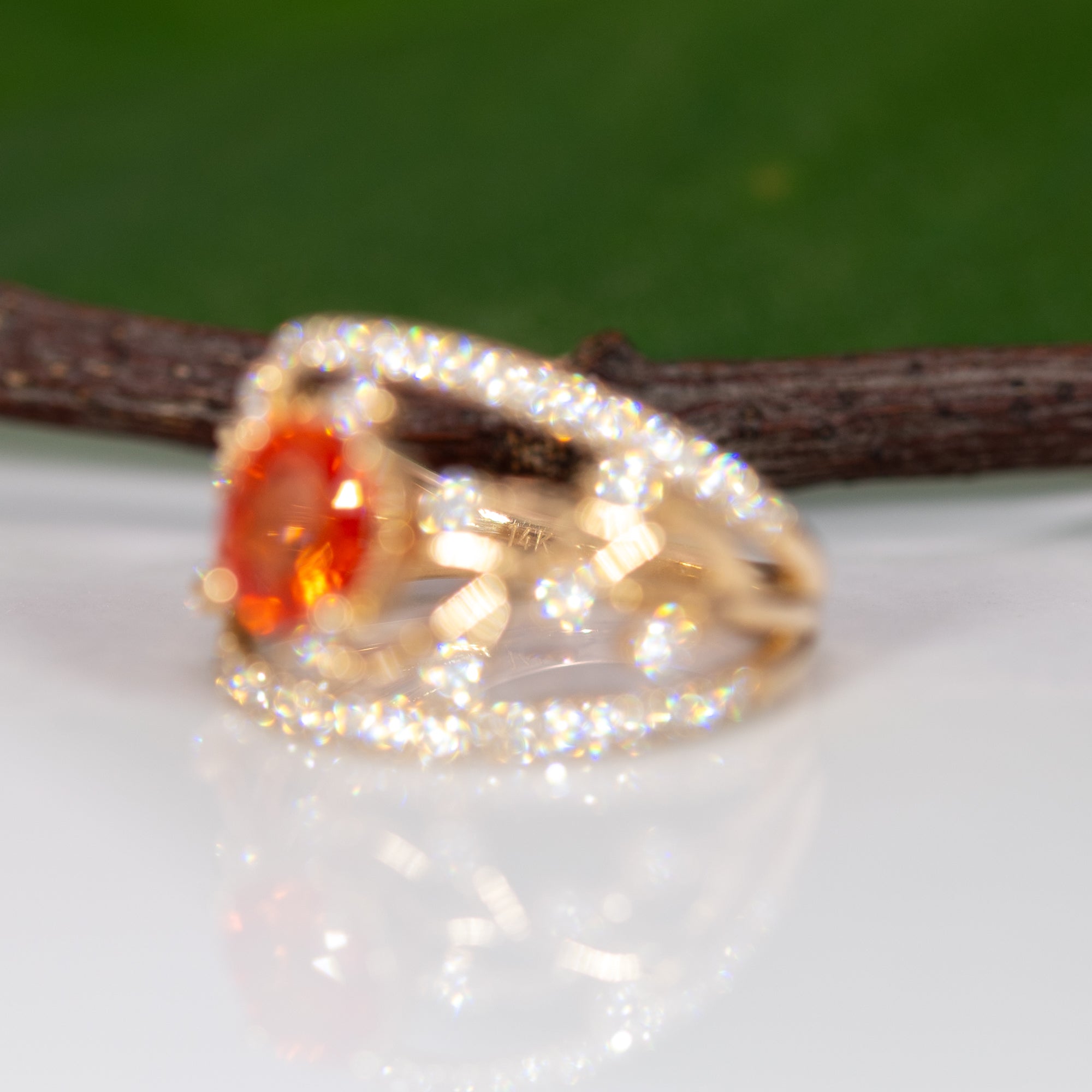 14K yellow gold padparadscha sapphire ring