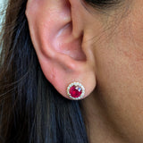 Subhi 14K Yellow Gold Madagascar Ruby Diamond Halo Earrings | Round 7mm