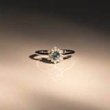 14K white gold alexandrite ring with diamond accents