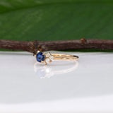 14K yellow gold Ceylon blue sapphire ring with diamond accents
