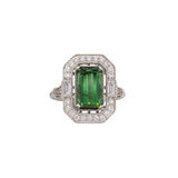 3.2ct Chrome Tourmaline Ring w Earth Mined Diamonds in Solid 14K White Gold | Emerald cut 11x6.5mm