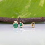 Zambian Emerald Martini Solitaire Stud Earrings – Round 4mm – Solid 14K Gold (Yellow, White or Rose)