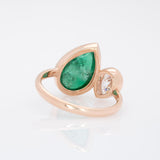 3.7Ct Zambian Emerald Ring with Lab Created Diamond: Solid 14K Gold, 12.6x8.2mm