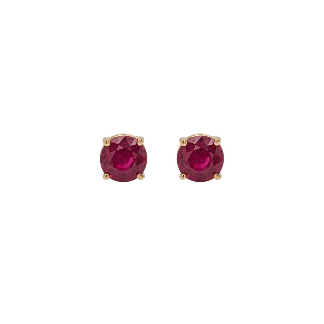 7mm 8mm Round Madagascar Ruby Solitaire Stud Earrings in 14K Gold
