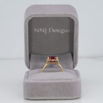 14K yellow gold Madagascar ruby ring with diamond halo