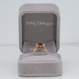 14K yellow gold Madagascar ruby ring with diamond halo