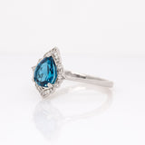 Grace 14K White Gold London Blue Topaz and Diamond Ring | PE 9x7mm