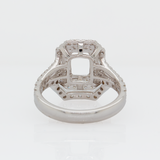 Modern East–West Emerald-Cut Semi-Mount Ring with Pavé Diamond Accents, Elegant 14K Gold Design Ready for Your Center Stone