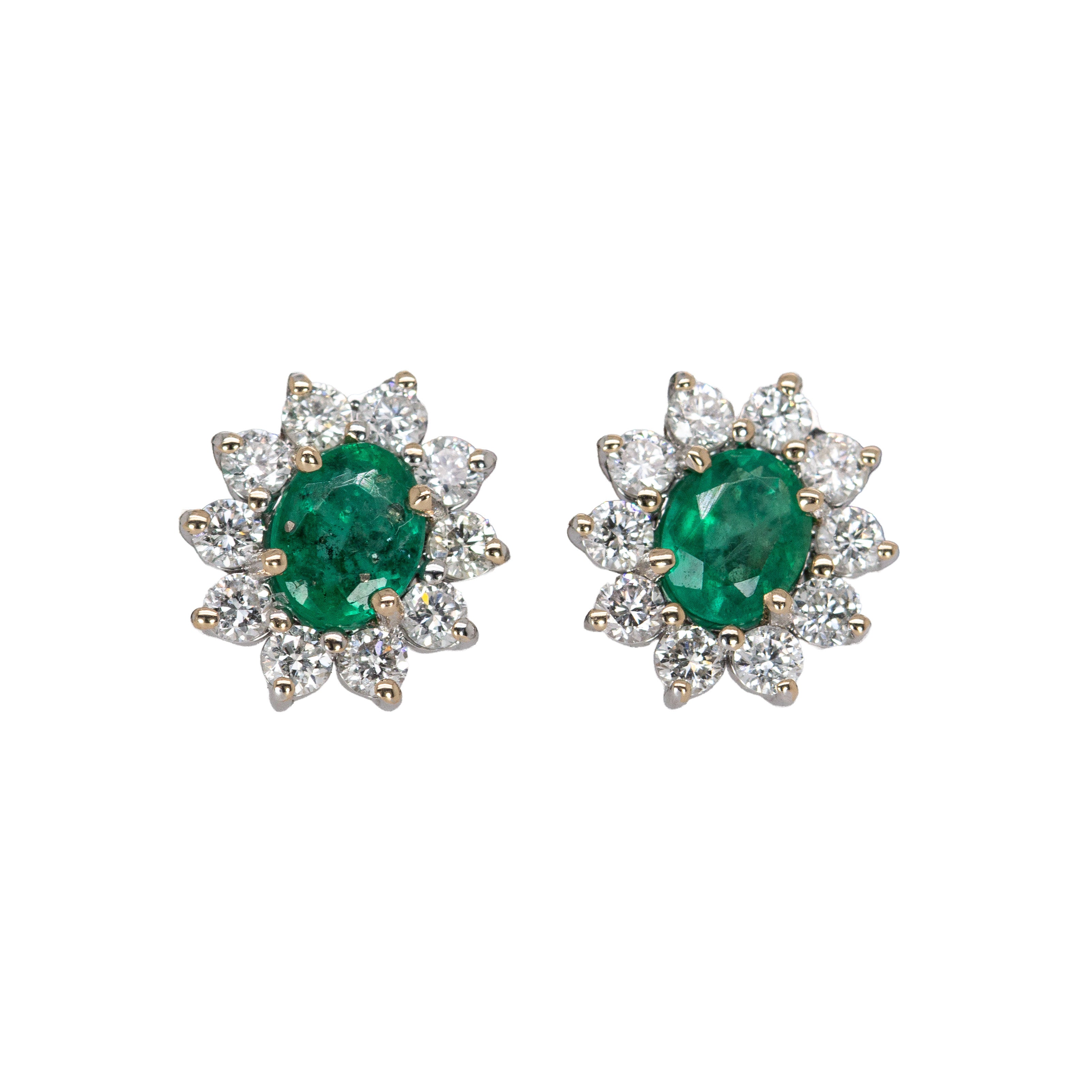 Alice 14K White Gold 0.55cts Emerald Diamond Stud Earrings | Oval 5X4mm