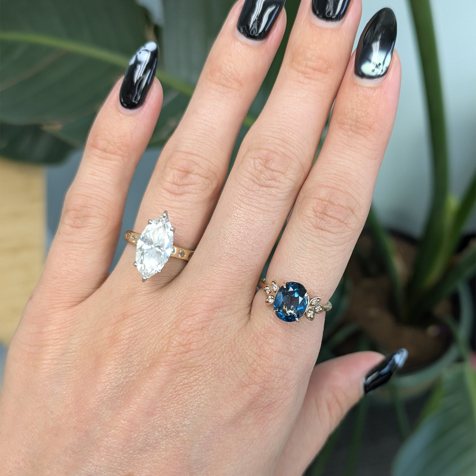 14K rose gold London blue topaz ring with diamond accents