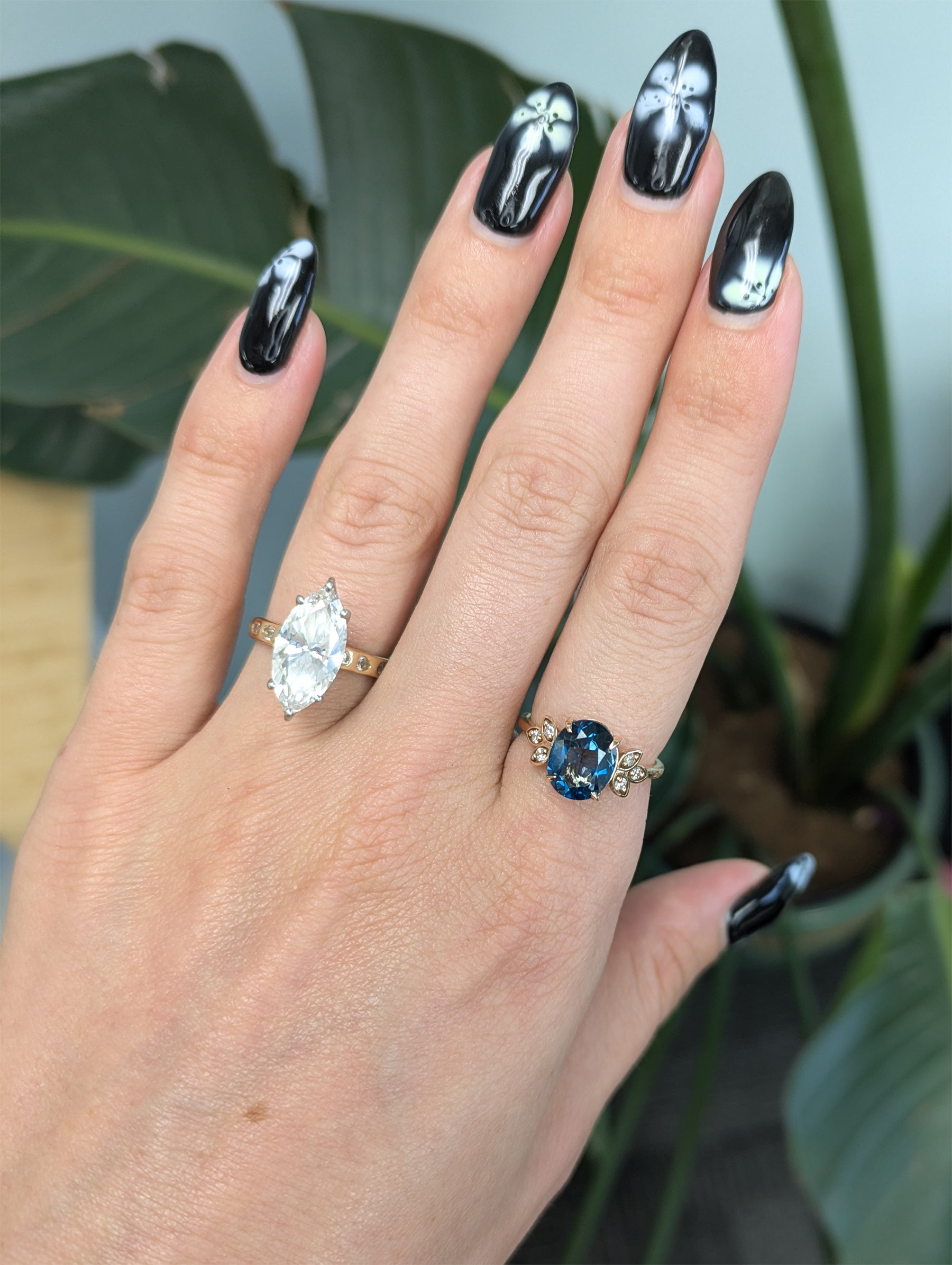 14K rose gold London blue topaz ring with diamond accents