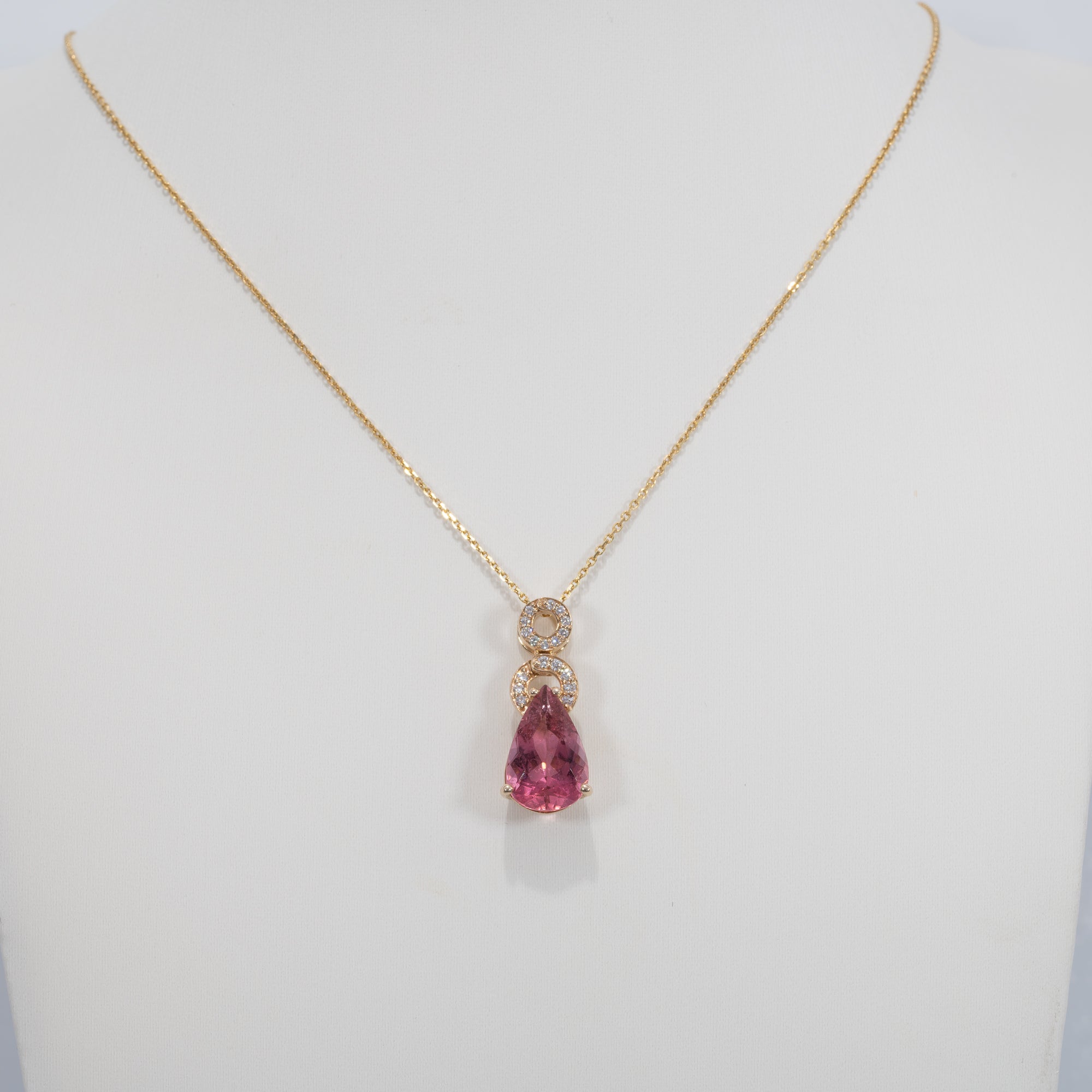 14K yellow gold pink tourmaline pendant