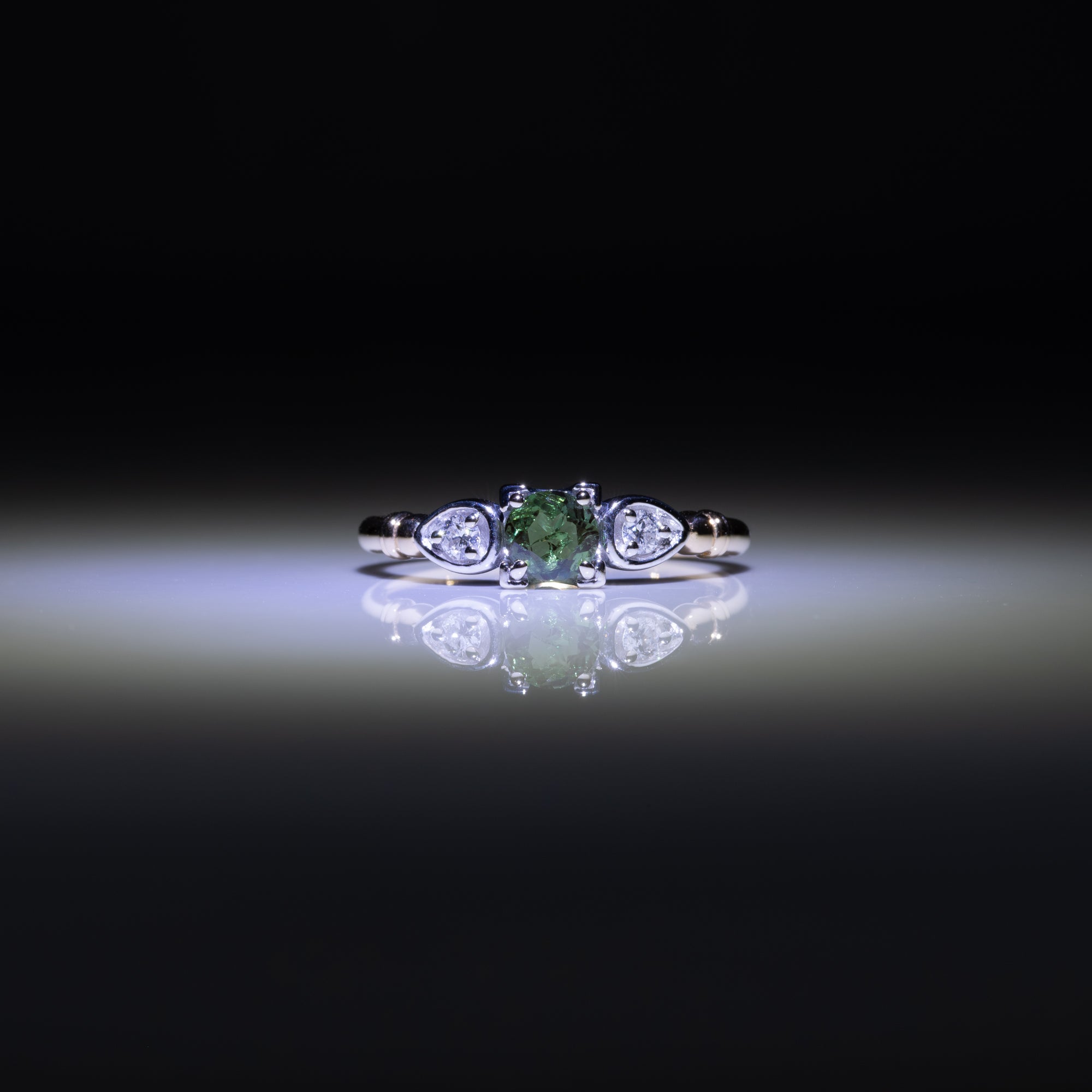 14K white & yellow gold alexandrite ring with diamond accents