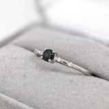 Natural Alexandrite Ring w Natural Diamonds in Solid 14K White Gold Round 4mm