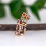 Minara Solid 14k Rose Gold Morganite Pendant with Natural Diamonds Accents, Oval 8x6mm