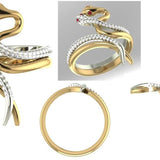 Faranah Double Snake Ring with Ruby and Diamond Accents: 14K Dual Yellow and White Gold