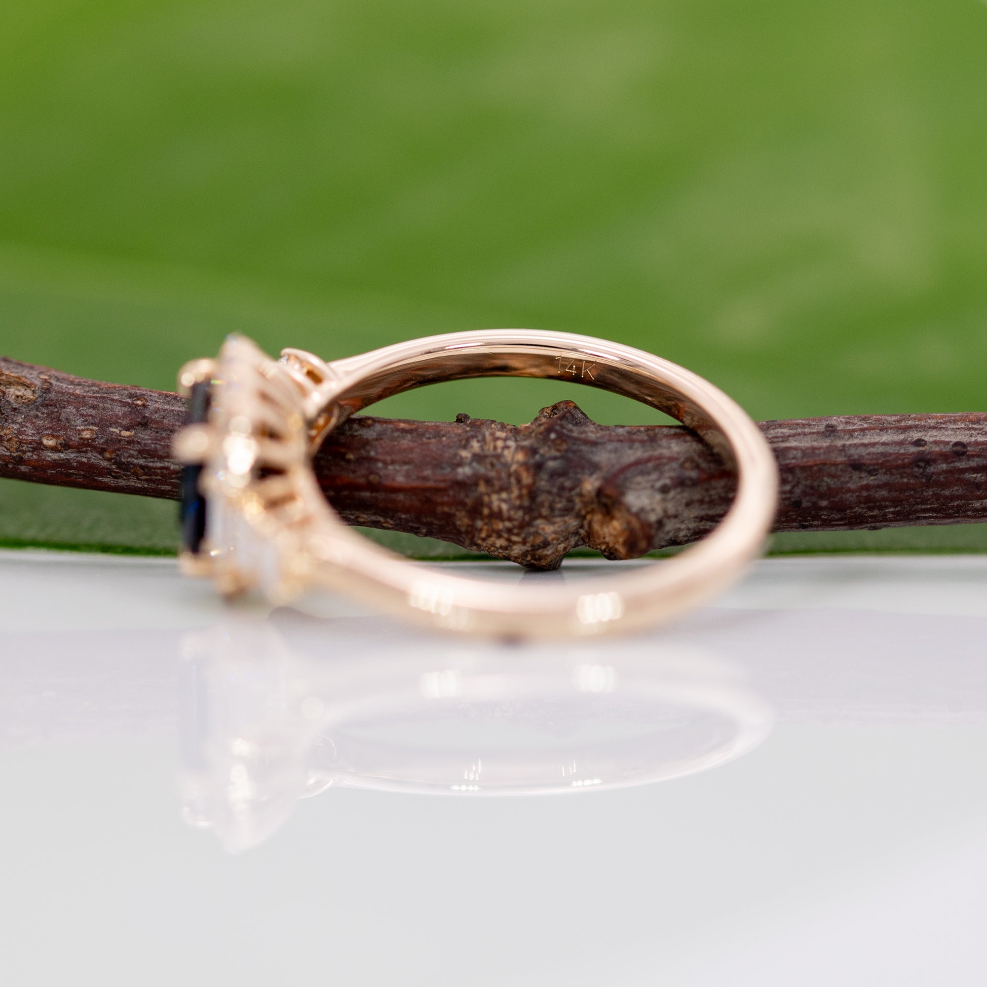 14K yellow gold Ceylon blue sapphire ring with diamond accents