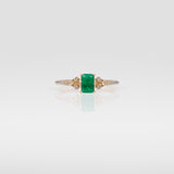 14K yellow gold colombian emerald ring with diamond accents