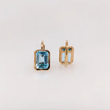 Solitaire Swiss Blue Topaz Drop Earrings in 14k Solid Gold | Emerald Cut | Customizable