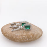 Michii Solid 14K Gold 2.3cts Emerald Earrings with Natural Diamonds Accents, Emerald cut 7x5mm