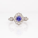 Junia Solid 14k White Gold Tanzanite Ring with Natural Diamond Accents | 5mm