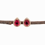 2.86ct Madagascar Ruby Earrings w Diamond Halo in Solid 14K Gold | PE 8x6mm