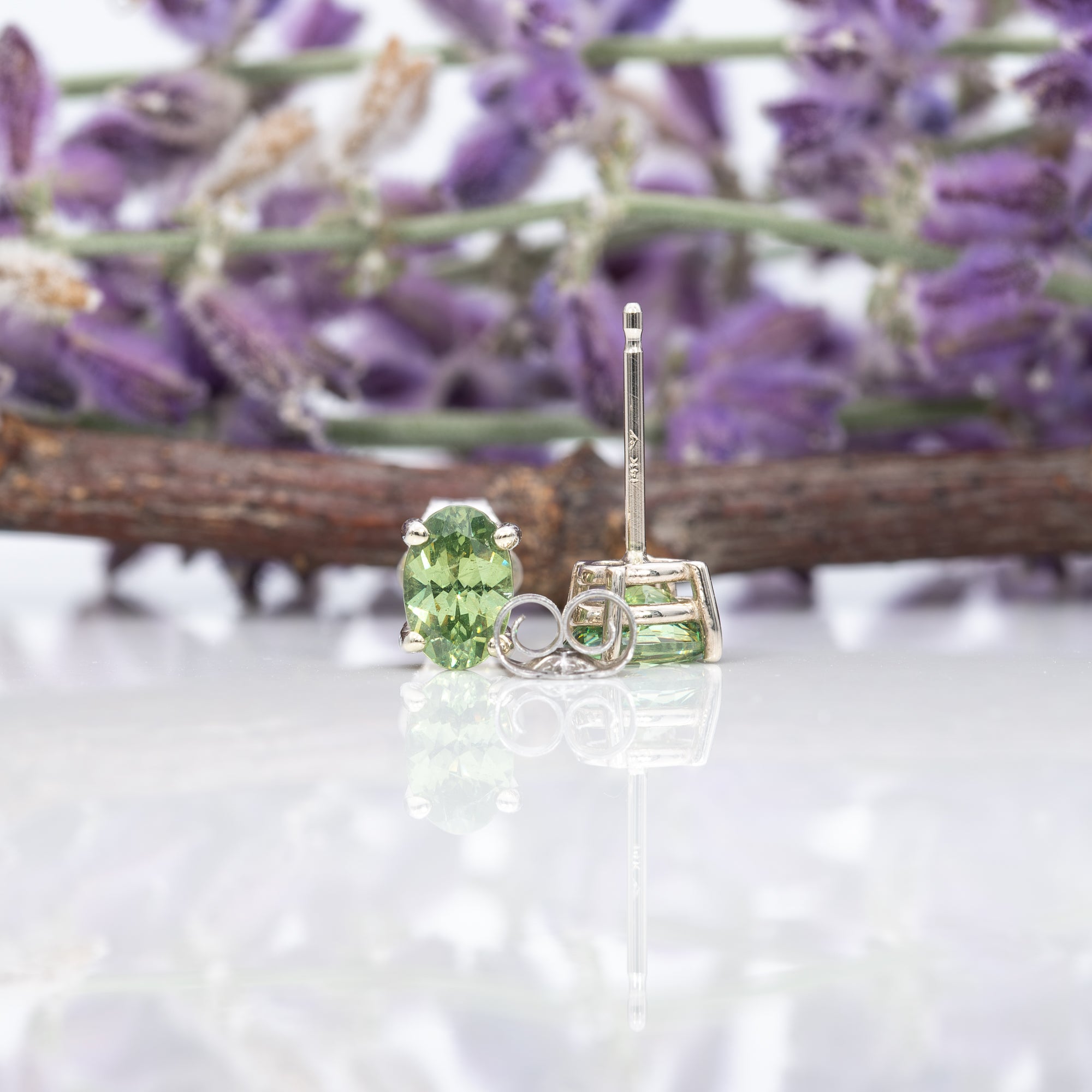 14K white gold demantoid garnet earrings