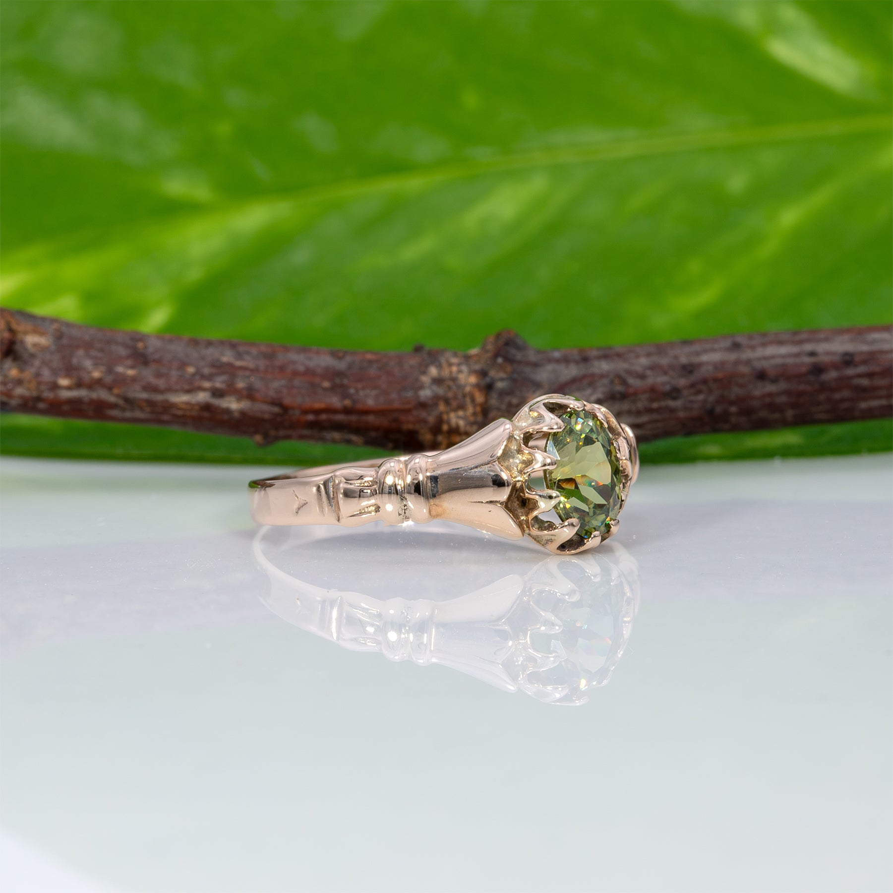10K yellow gold demantoid garnet estate ring