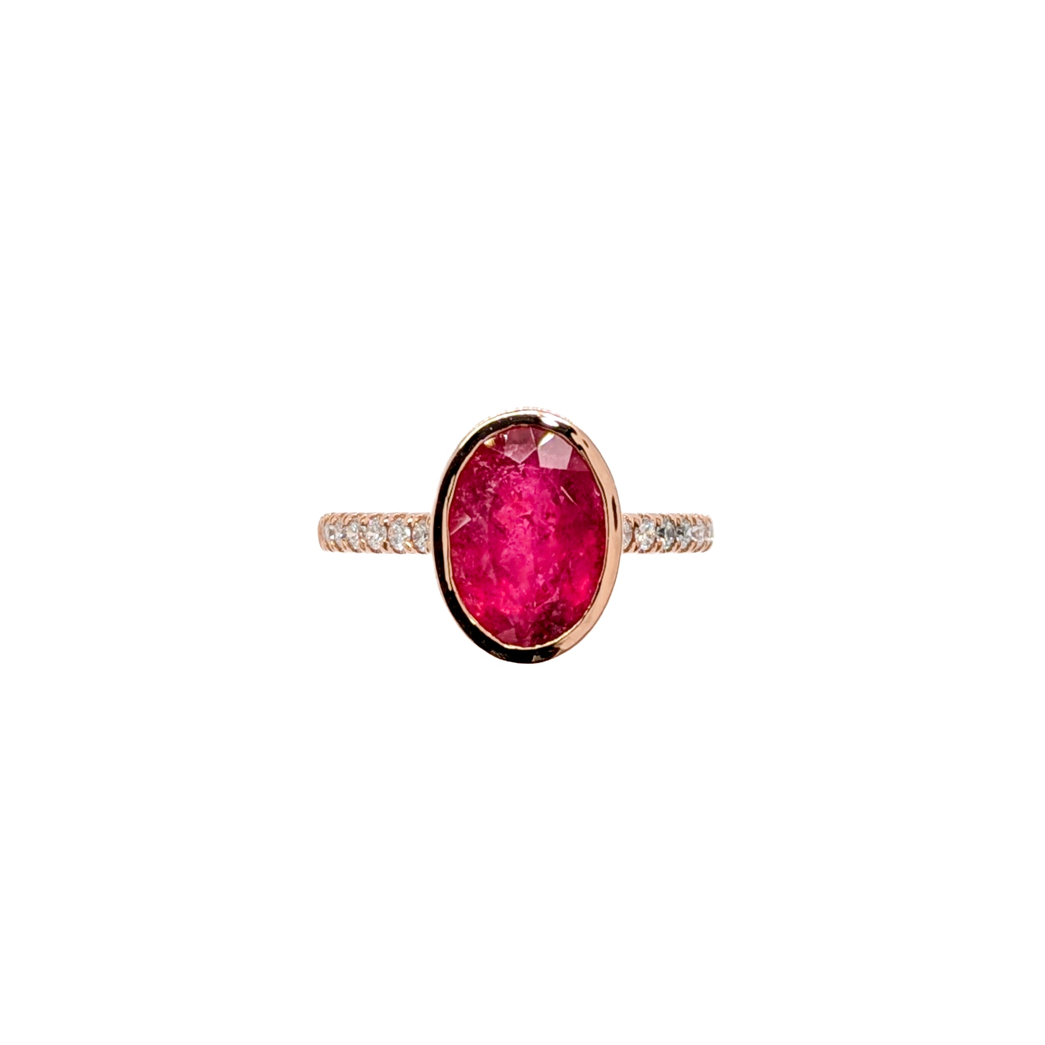 ally 14k rose gold 3.08 cts rubellite tourmaline diamond ring | oval 10.5x7.7mm