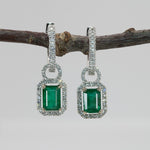 14K white gold Zambian emerald earrings with diamond halos
