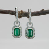 14K white gold Zambian emerald earrings with diamond halos