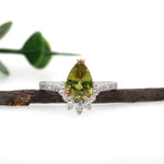 Yamini 14K Dual White Rose Gold Pear Shape 2.4cts Sphene Diamond Ring | Pear Shape 9X6mm