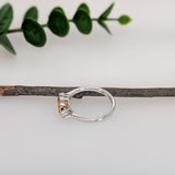 Dainty Citrine Ring w Natural Diamond Accents in Solid 14K White Gold | OV 7x5mm