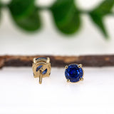 5mm Round - 14K Gold AAA Ceylon Sapphire Solitaire Studs