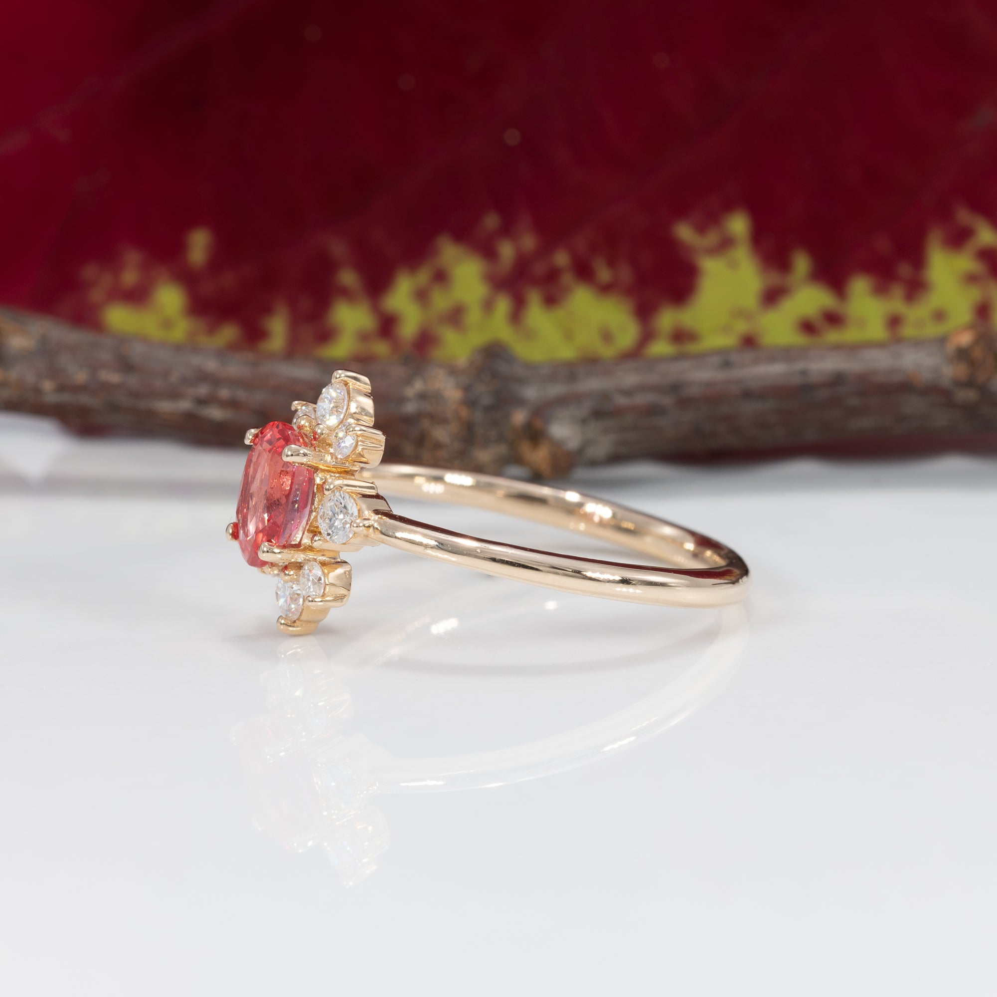 14K yellow gold padparadscha sapphire ring
