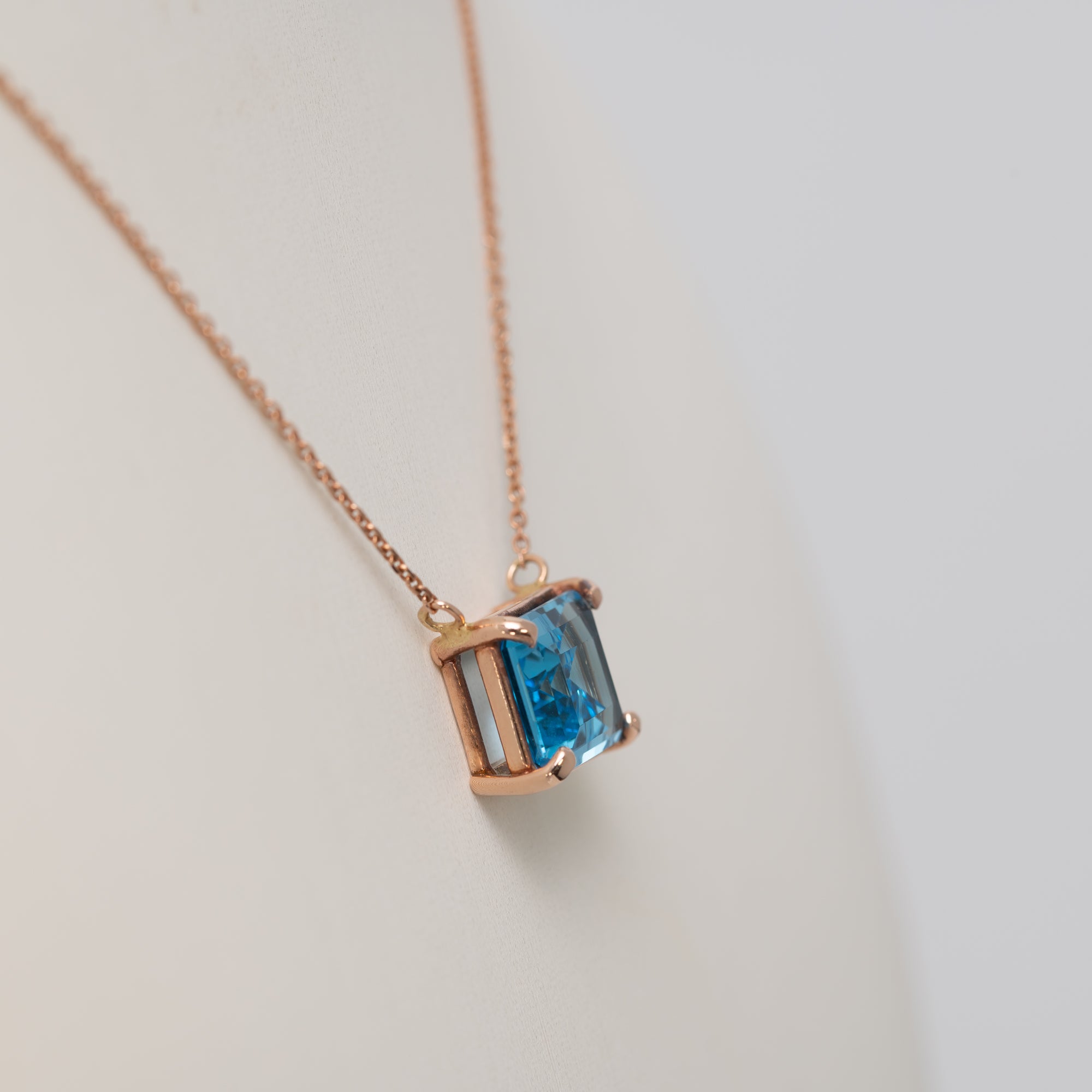 14K Rose Gold Swiss Blue Topaz Necklace