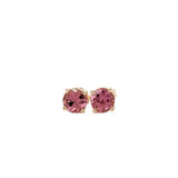 Pink Tourmaline Four Prong Solitaire Stud Earrings in Solid 14K Gold