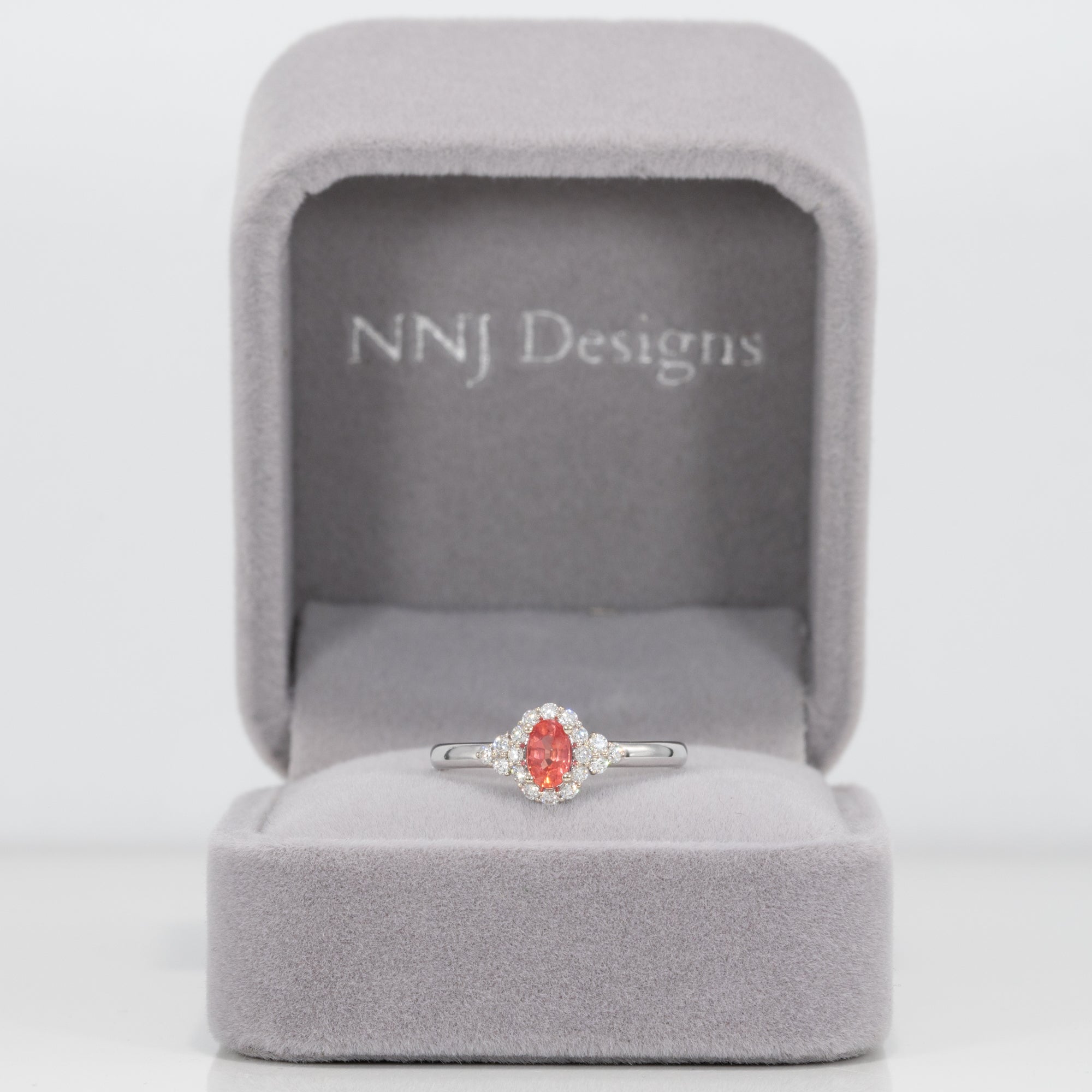 14K white gold padparadscha sapphire ring