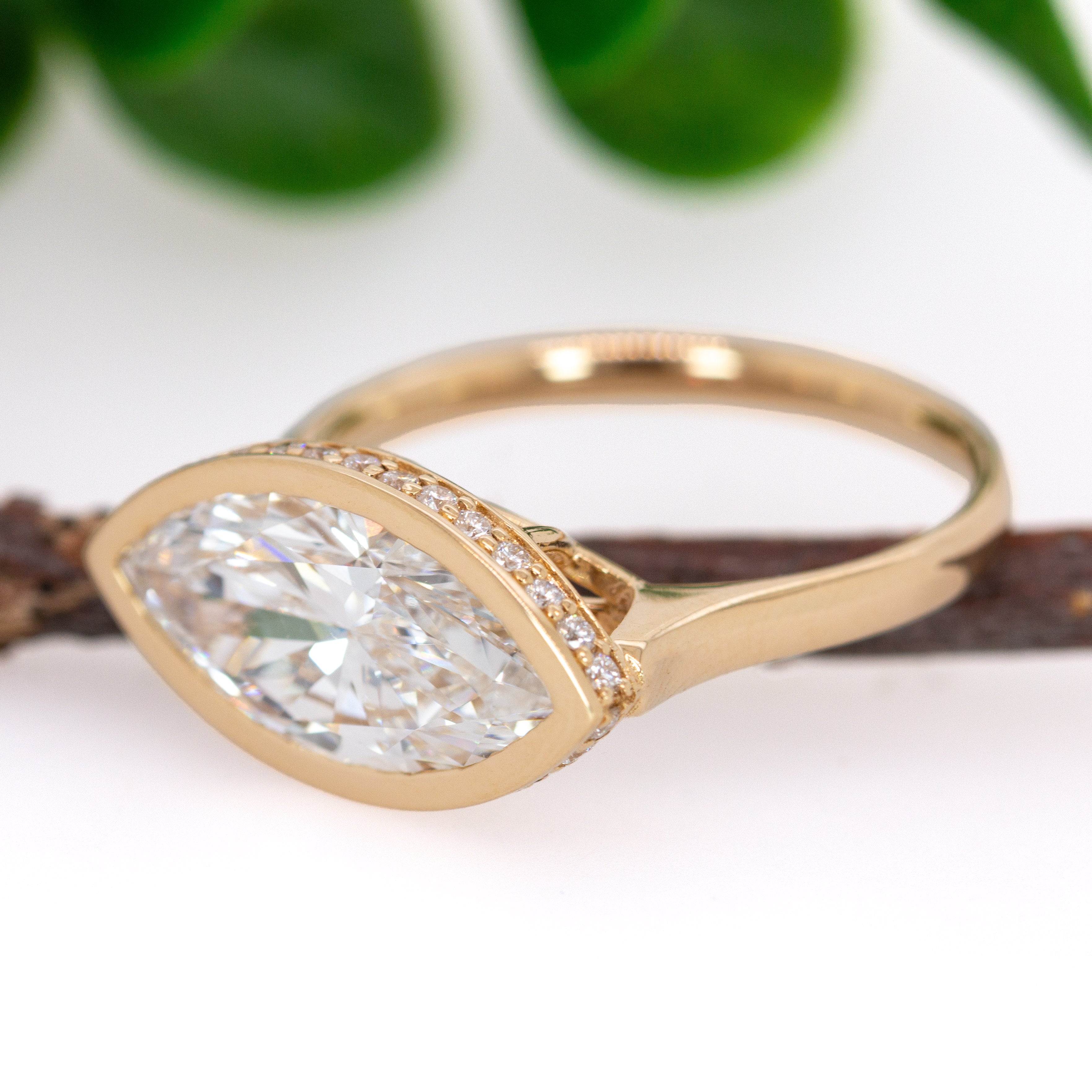 14K yellow gold marquise lab grown diamond ring with diamond accents