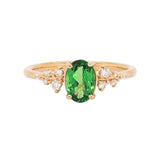 Aranya 14k Solid Gold Tsavorite Garnet Ring with Natural Diamonds Accents | Round 7x5mm