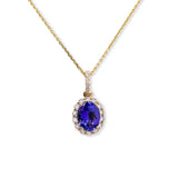 1.6cts 14k Solid Gold Tanzanite Pendant with Natural Diamonds Accents | Oval 9x7mm
