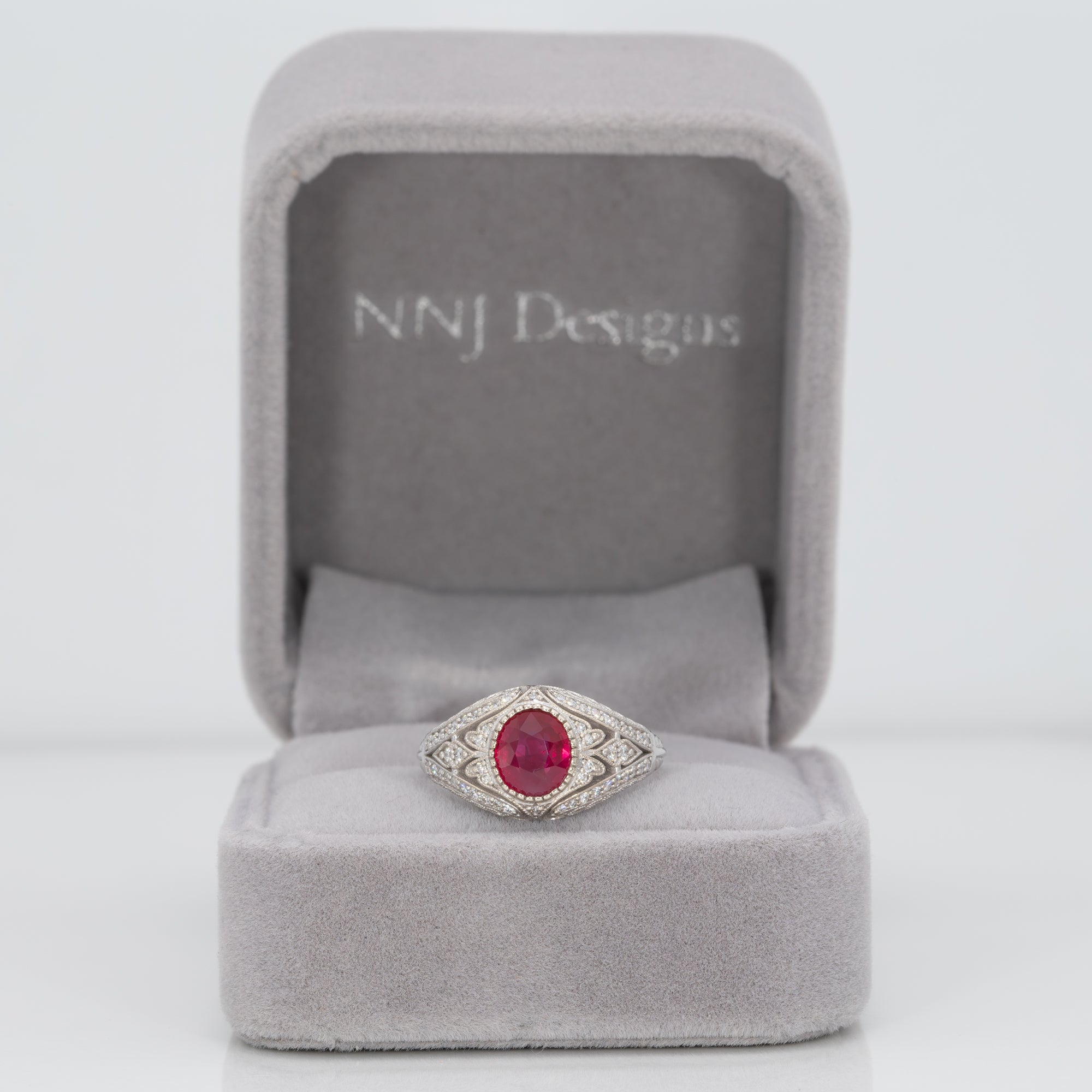 14K white gold burma ruby ring