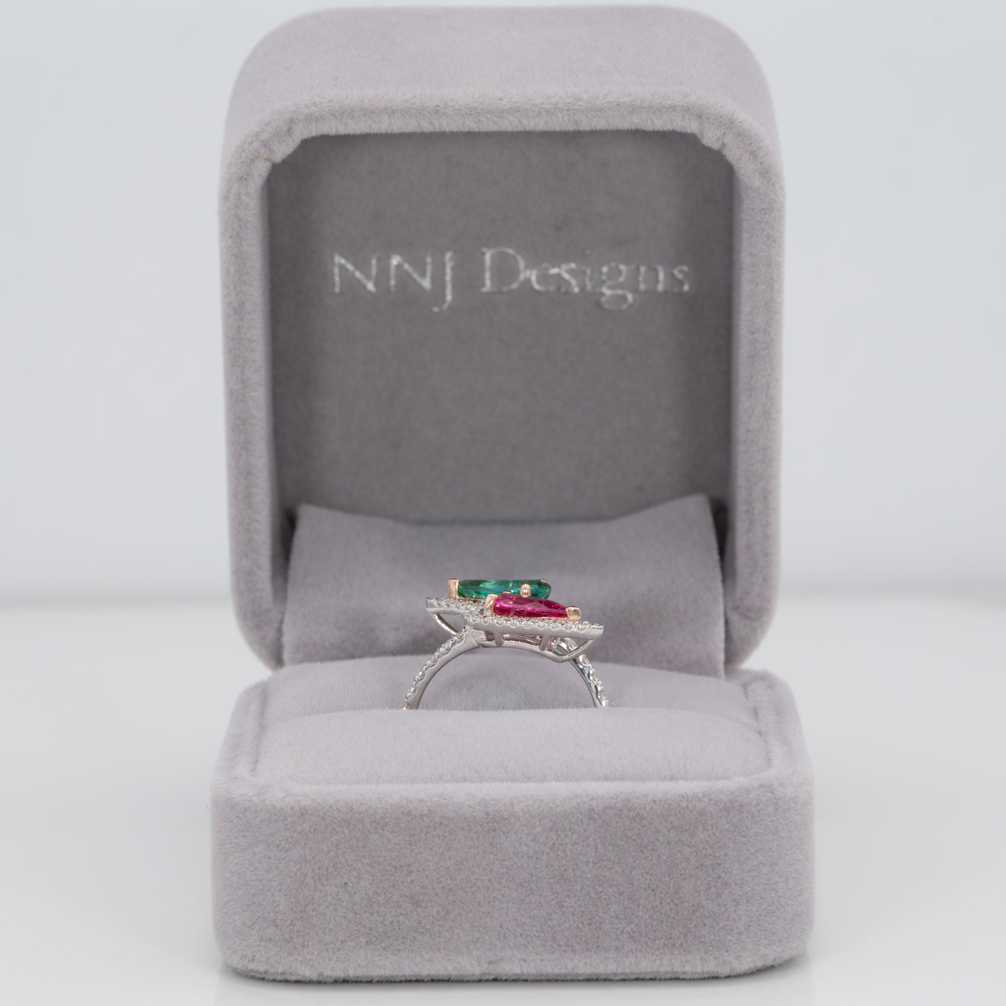 14K white & rose gold pink & indicolite tourmaline ring