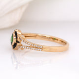 Clover 14K Yellow Gold Tsavorite Garnet and Diamond Ring | RD 4mm