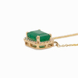 Ermine Solid 14k Gold Zambian Emerald Pendant with Natural Diamonds Halo, 8x6mm